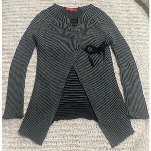 Lo Ri Cardigan Sweater Ribbed Italy Wool Blend Womens Small Gray